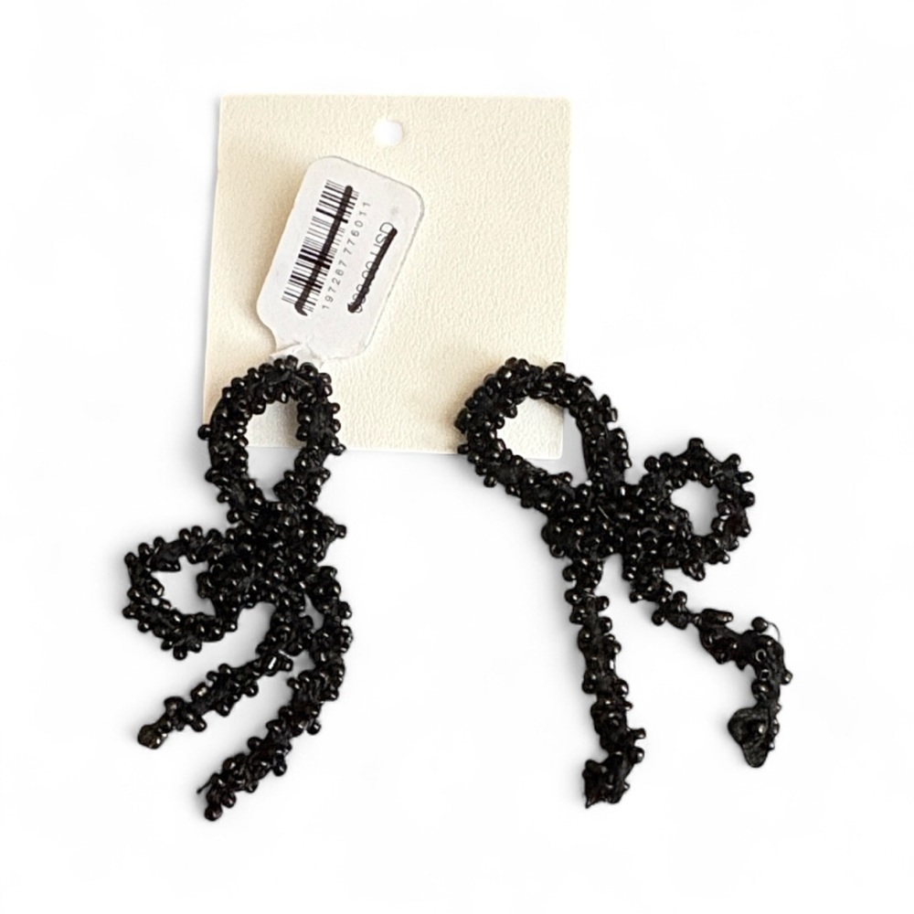 NWT Free People Black Brandy Bow Dangles Earrings